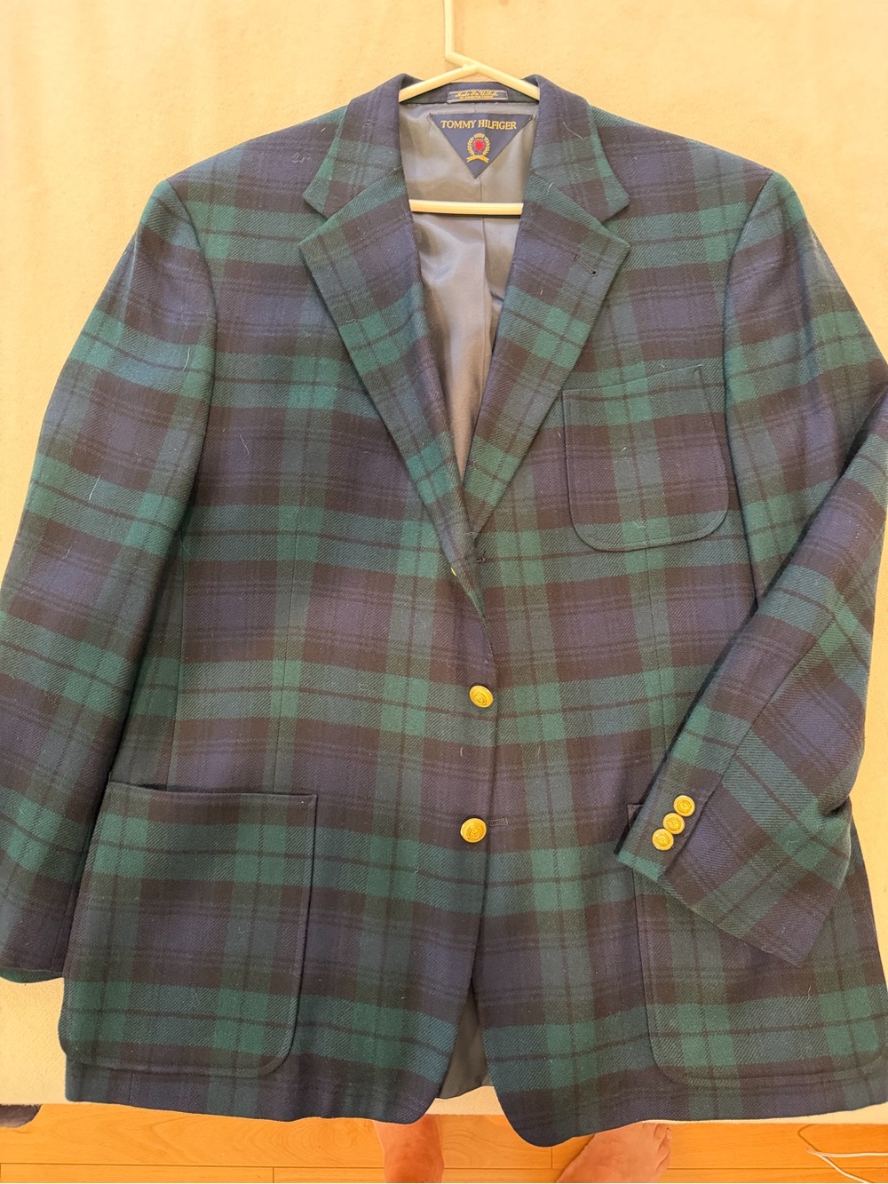 Tommy Hilfiger Green & Navy Plaid Blazer with Gold Buttons